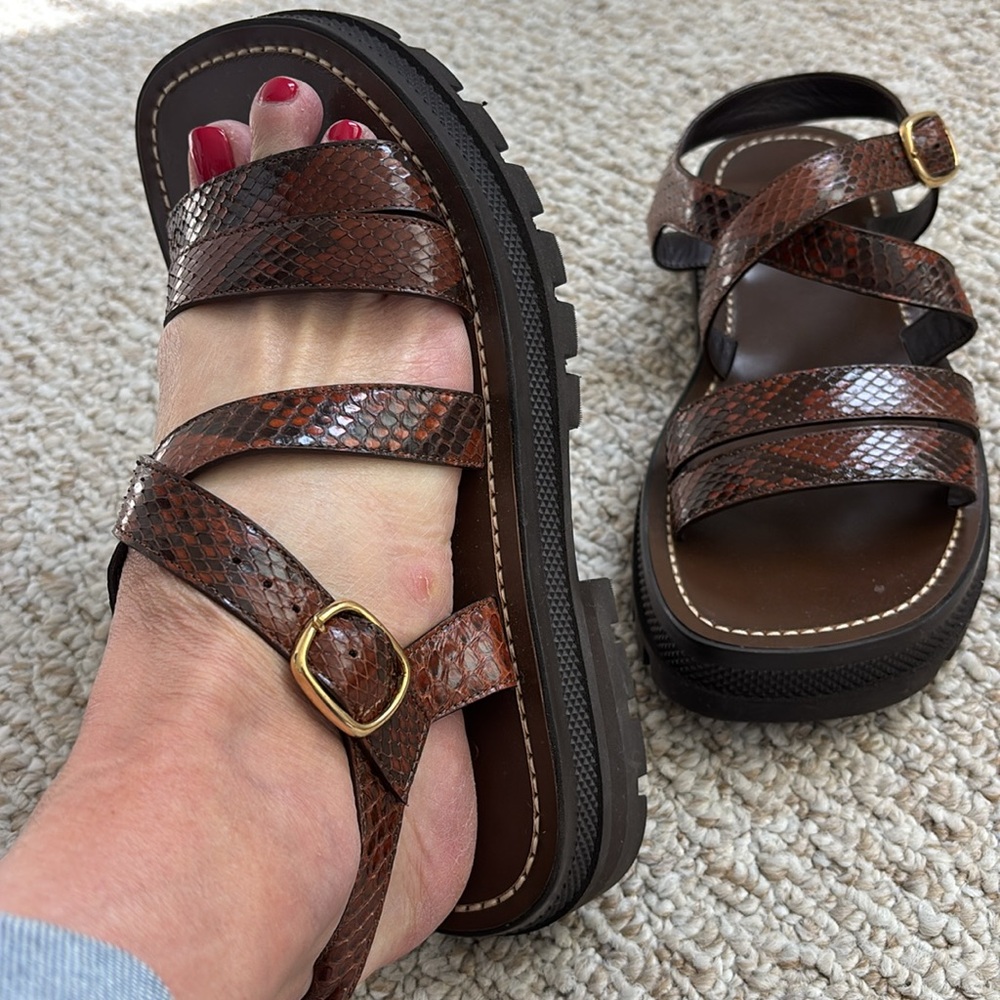 CELINE python Strappy Sandals with Gold Buckle - Picture 10 of 10